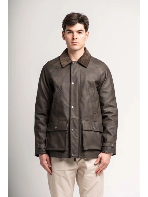 OILED JACKET WITH VELVET COLLAR