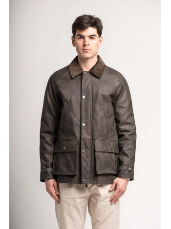 OILED JACKET WITH VELVET COLLAR