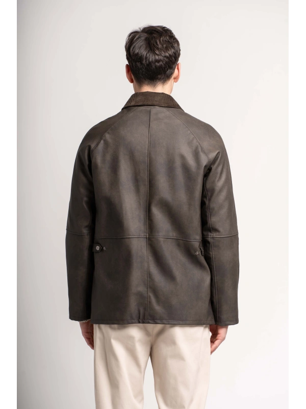 OILED JACKET WITH VELVET COLLAR