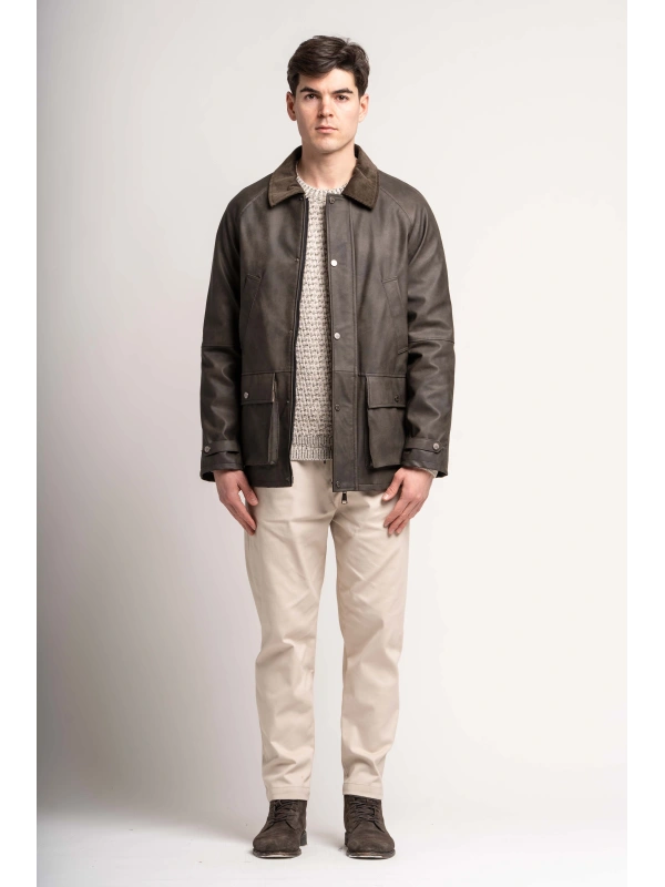 OILED JACKET WITH VELVET COLLAR