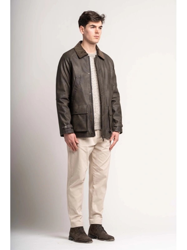 OILED JACKET WITH VELVET COLLAR