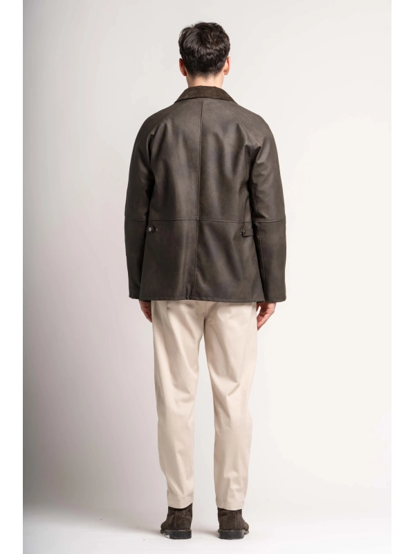 OILED JACKET WITH VELVET COLLAR