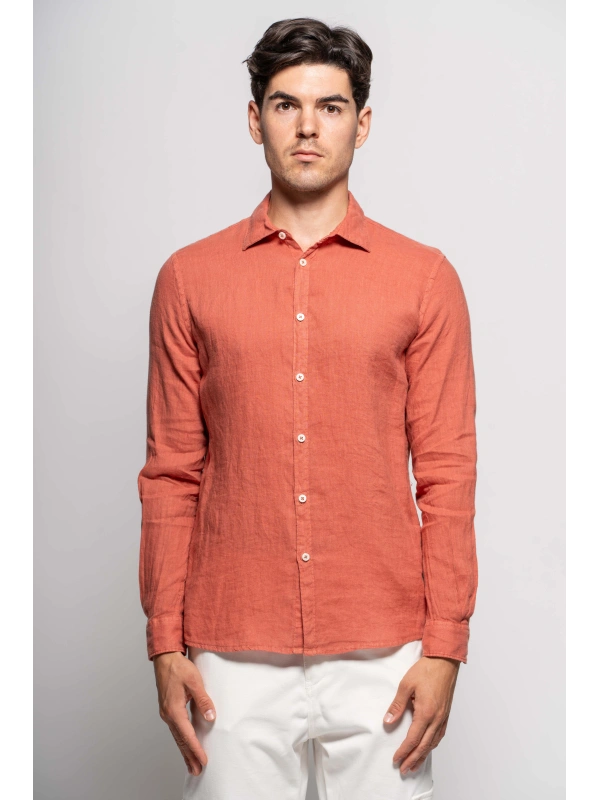 CAMICIA COLLETTO LINO ARMY GREEN