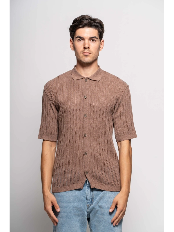 FLOWER RIBBED KNIT SHIRT