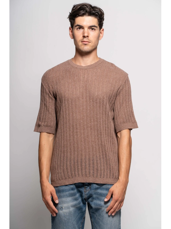 FLOWER RIBBED KNIT T-SHIRT