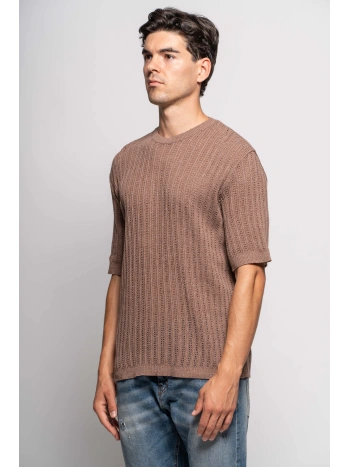 FLOWER RIBBED KNIT T-SHIRT