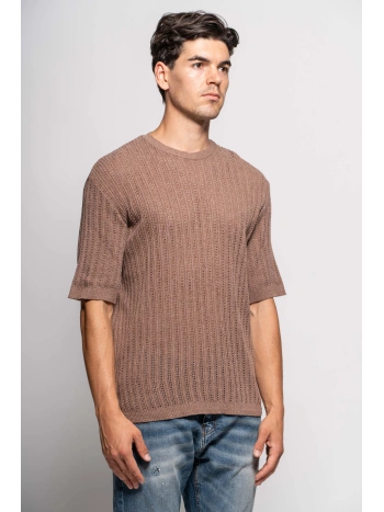 FLOWER RIBBED KNIT T-SHIRT