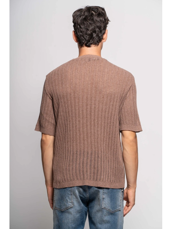 FLOWER RIBBED KNIT T-SHIRT