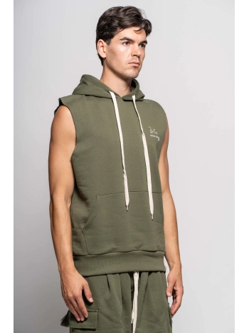 SLEEVELESS HOODED SWEATSHIRT