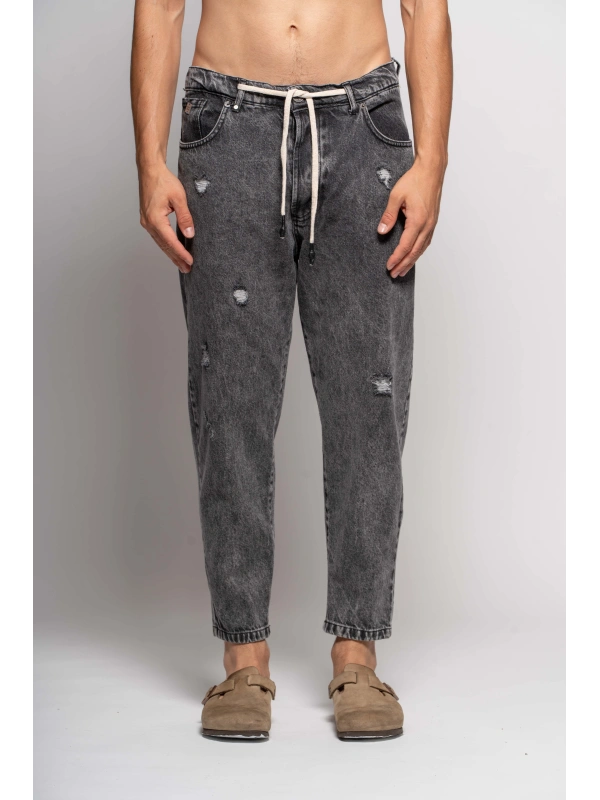 BLACK DRAWSTRING JEANS