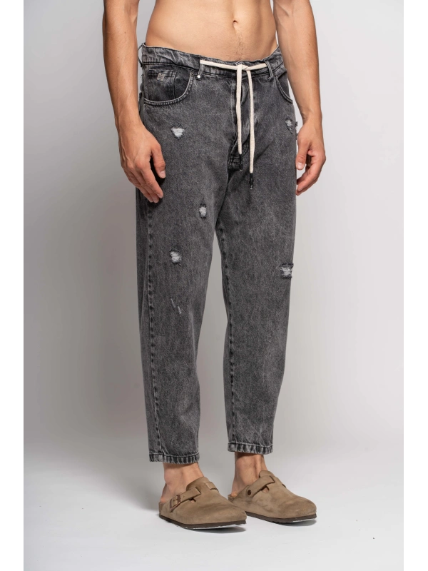 BLACK DRAWSTRING JEANS