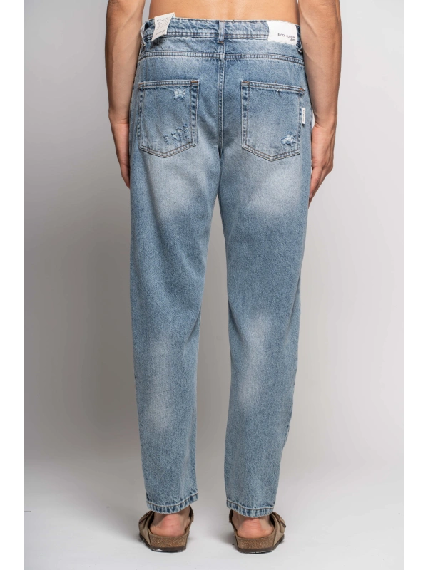 DRAWSTRING JEANS WITH RUPTURES