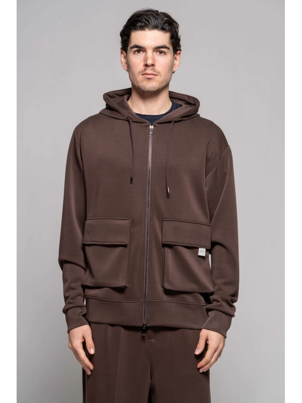 FELPA CAPPUCCIO ZIP MORO