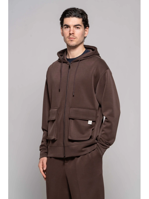 FELPA CAPPUCCIO ZIP MORO