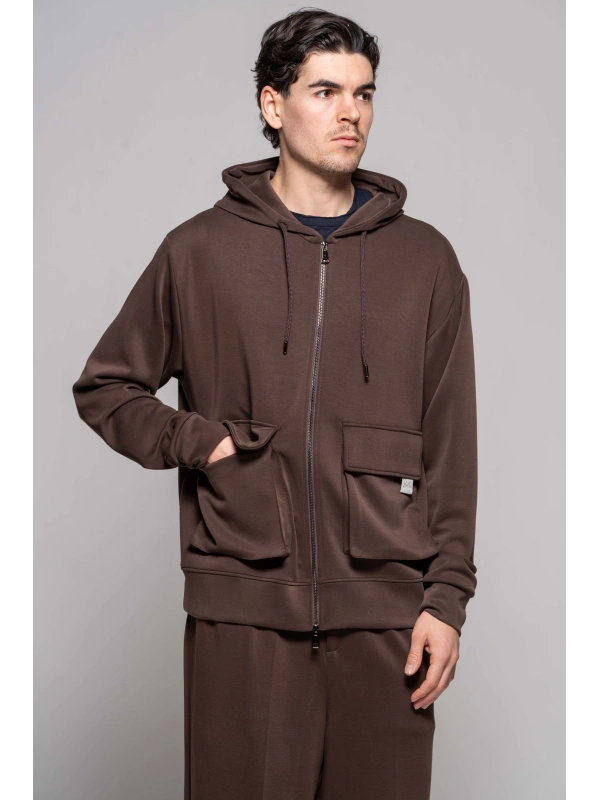FELPA CAPPUCCIO ZIP MORO