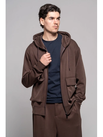FELPA CAPPUCCIO ZIP MORO