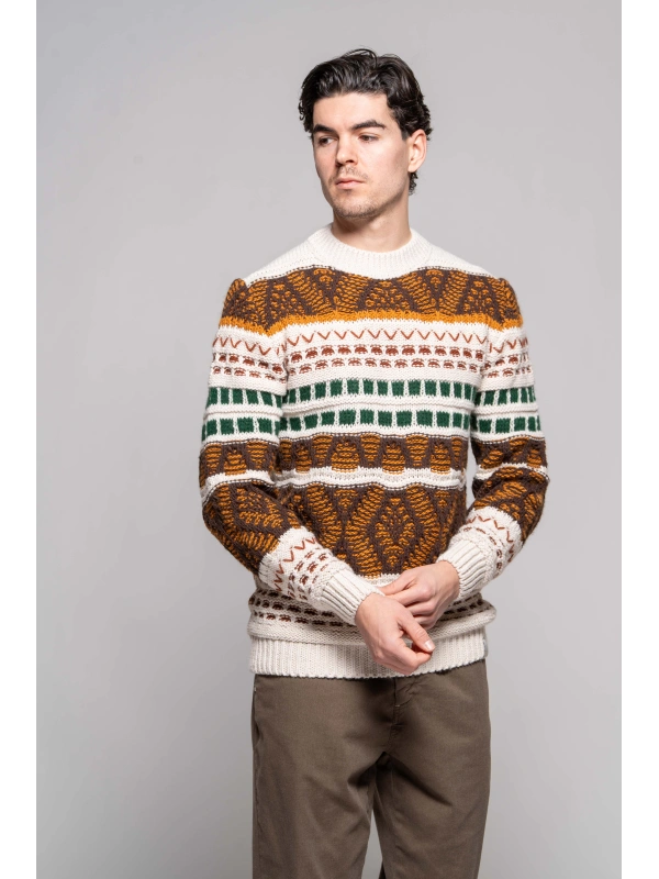Jacquard Intarsia Round Neck Sweater